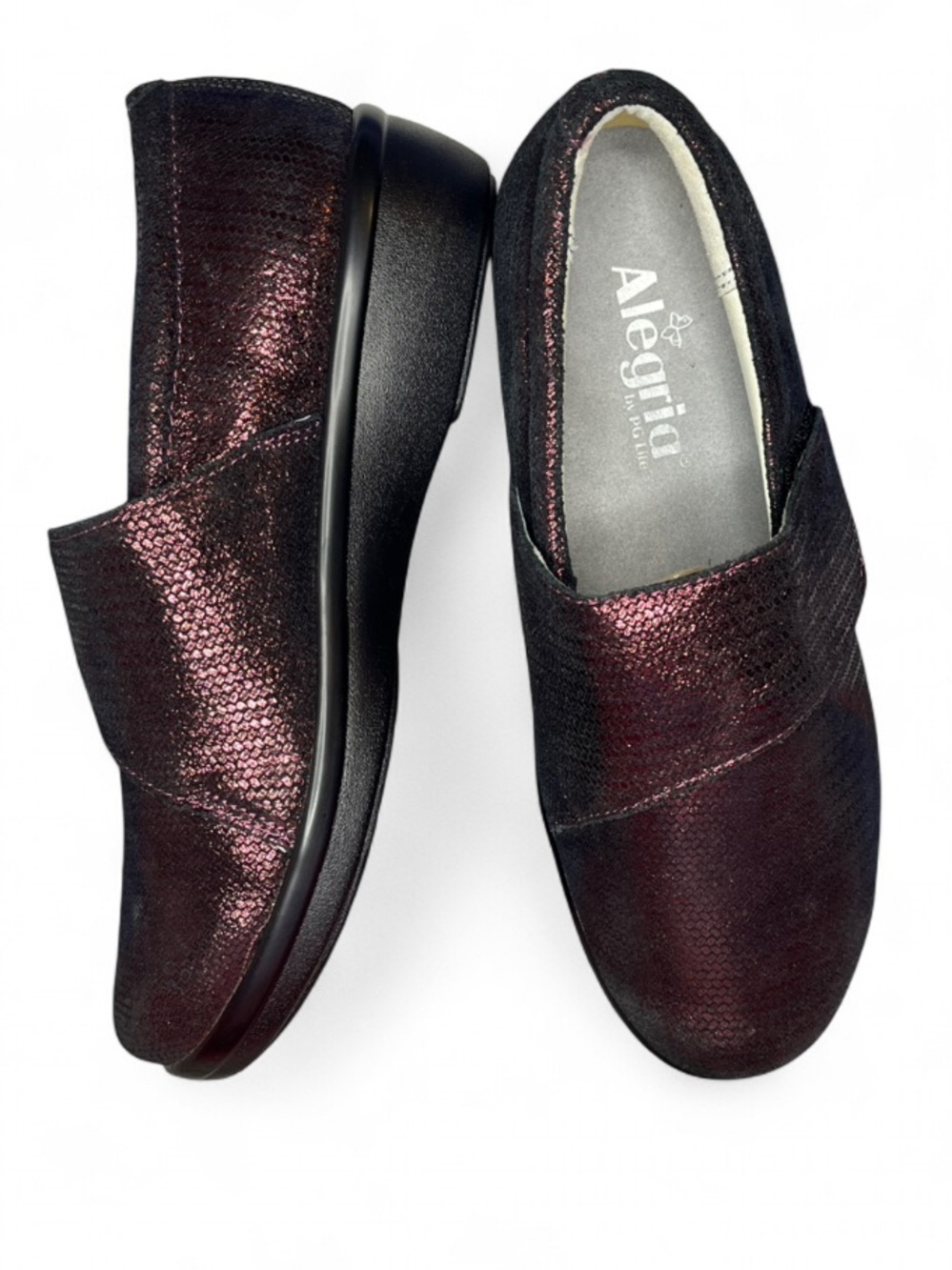 Women’s Alegria Lauryn Metallic Burgundy Wine Cosmos Comfort Clogs Size 7 EU 38